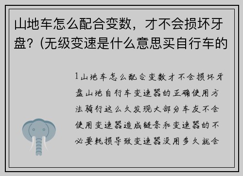 山地车怎么配合变数，才不会损坏牙盘？(无级变速是什么意思买自行车的时候买自行车的老说无级变速，什么的。真正的好的山地跑车有无级变速的吗？)